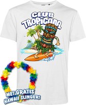 T-shirt Surfeur Tiki | Toppers in concert 2024 | Club Tropicana | Chemise hawaïenne | Vêtements Ibiza | Blanc | taille S