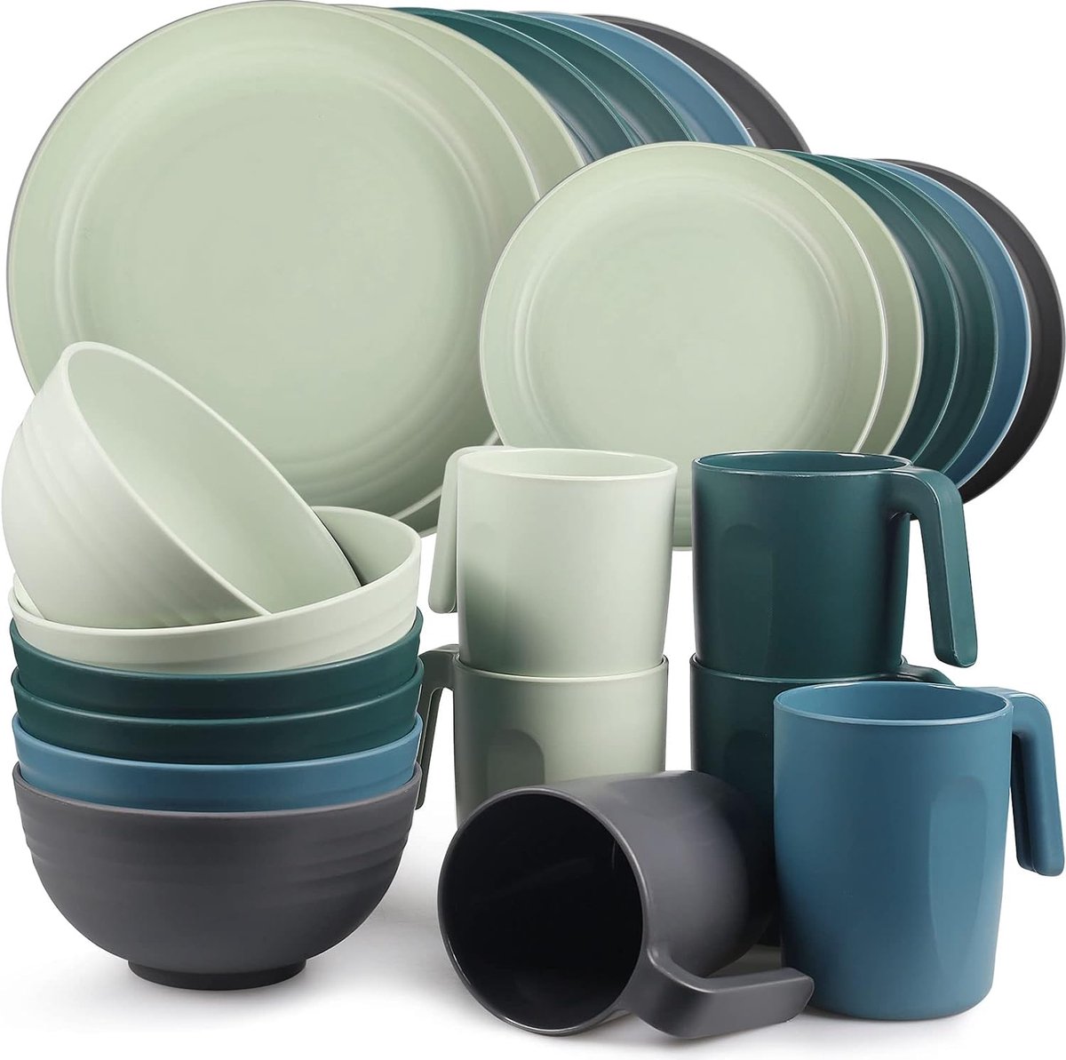 Onbreekbare plastic serviesset voor camping servies voor 6 personen met borden kommen en kopjes