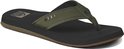 Zwarte slipper met olijfgroene band en bruine zool.
