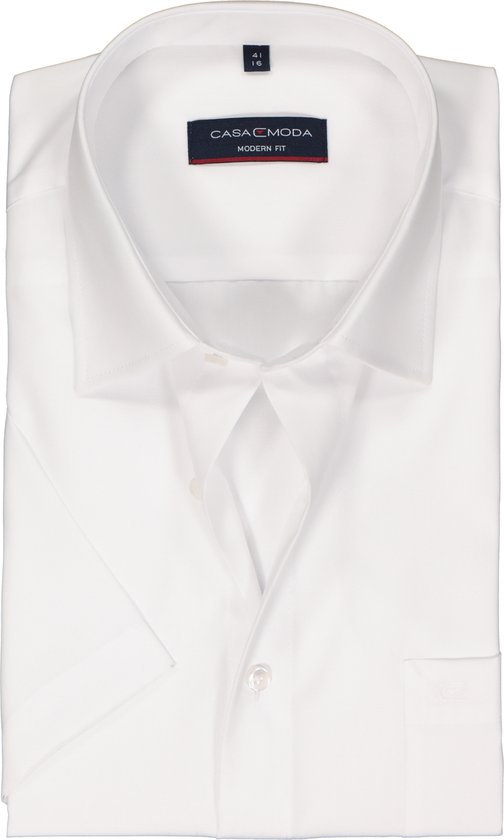 CASA MODA modern fit overhemd - korte mouw - popeline - wit - Strijkvriendelijk - Boordmaat: 48