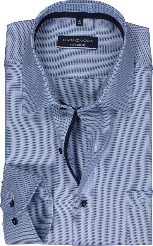 CASA MODA comfort fit overhemd - dobby - blauw - Strijkvrij - Boordmaat: 51