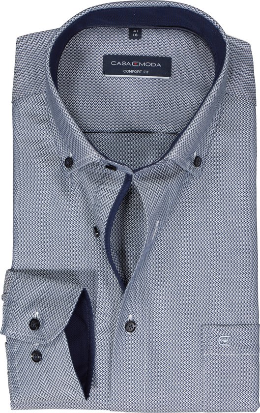 CASA MODA comfort fit overhemd - dobby - blauw - Strijkvrij - Boordmaat: 50