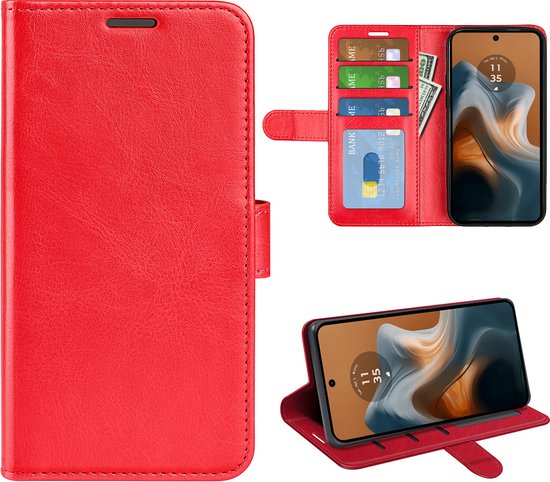 Motorola Moto G34 Hoesje - MobyDefend Wallet Book Case (Sluiting Achterkant) - Rood - GSM Hoesje - Telefoonhoesje Geschikt Voor Motorola Moto G34