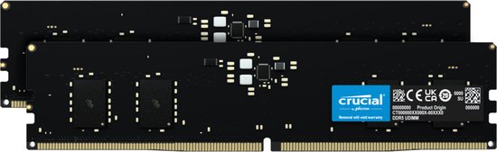 Crucial CT2K8G48C40U5 - Geheugen - DDR5 - 16 GB: 2 x 8 GB - 288-PIN - 4800 MHz / PC5 38400 - CL40