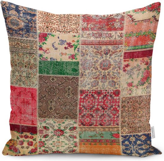 Housse de coussin en velours 45x45 - Motif patchwork - Imprimée recto-verso