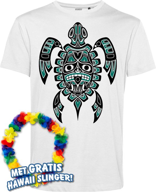 T-shirt Nesian Trible Tortue | Toppers in concert 2024 | Club Tropicana | Chemise hawaïenne | Vêtements Ibiza | Blanc | taille M