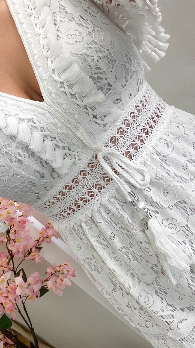 Maxi Jurk Bohemian Jurk Wit Kant Elegante Boho Kanten Maxijurk