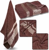 Licht bourgondische katoenen handdoek met decoratief borduursel, badhanddoek, Egyptisch patroon 70x135 cm