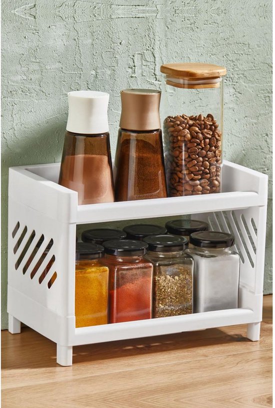 Sunplast - Étagère à épices à 2 niveaux - Wit - Pliable