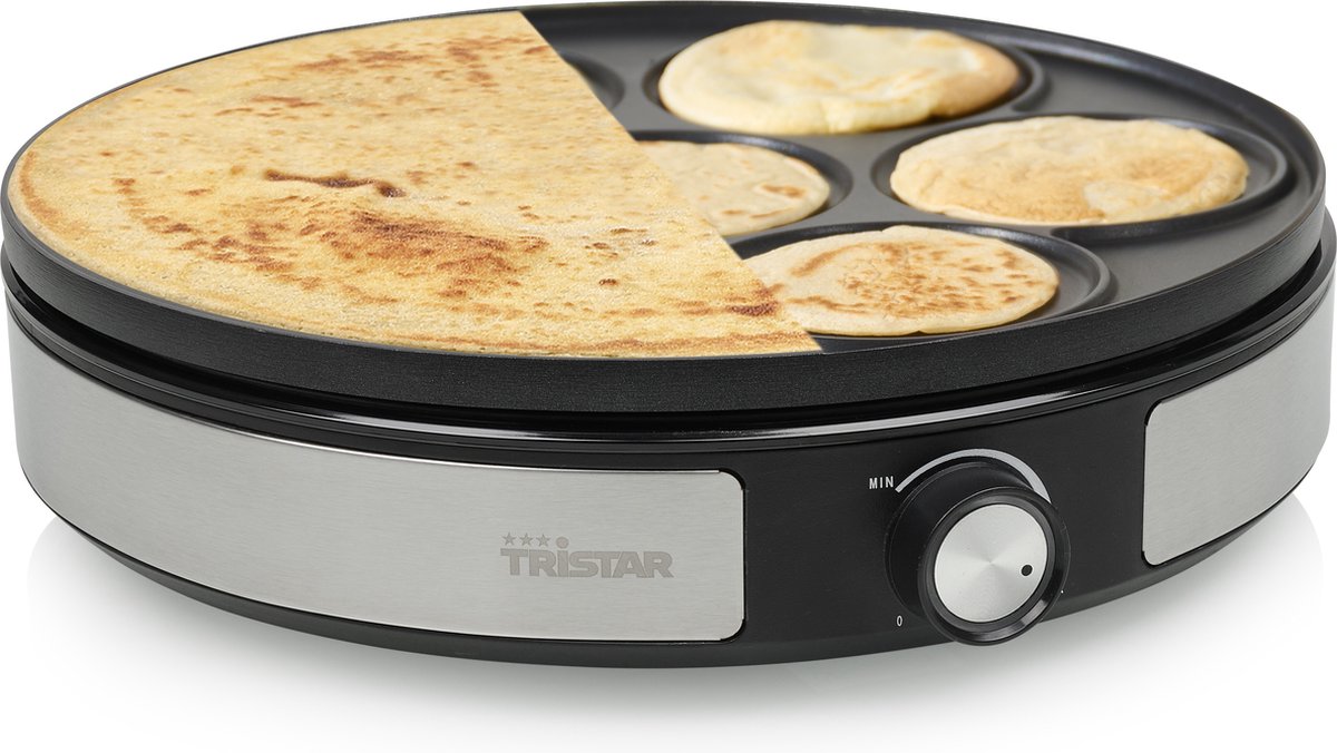 Crêpière Tristar BP-2639 – Diamètre 33 Cm – Préparez 1 Grande Ou 7 Petites Crêpes – Plaque Amovible Antiadhésive – 1500 W, Thermostat Réglable