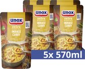Unox Extra Rijkgevuld Soep In Zak - Indiase Curry - een currysoep met extra noedels, taugé en stukjes kip - 5 x 570 ml