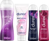 Durex – 4 lubrifiants à base d'eau et de silicone pour chaque occasion – Massage 2en1 Aloe Vera 200 ml – Crazy Cherry 100 ml – Natural Extra Sensitive 100 ml – Perfect Gliss 100 ml – Value pack 500 ml