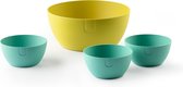 UBITE zomerset – bio-based saladeschaal cyber yellow (XL - Ø 27) + set van 3 bio-based bowls aquamarine green (S - Ø 13) - saladeschaal/saladekom/kom/schaal/bakje/duurzaam