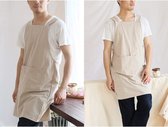 Schort met Zak Katoen en Linen Unisex Japanse Stijl Apron voor Chef Keuken Koken Tuin Planten Crafting Workshop Bib voor Mannen en Vrouwen,Khaki