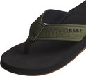 Zwarte slipper met olijfgroene band met textuur en 'REEF'-logo.