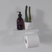 Qstiel Qactus rechts wit - Toiletrolhouder - WC Rolhouder - Toiletpapier houder met plankje - Staal 2mm - Poedercoating str RAL 9003 Wit