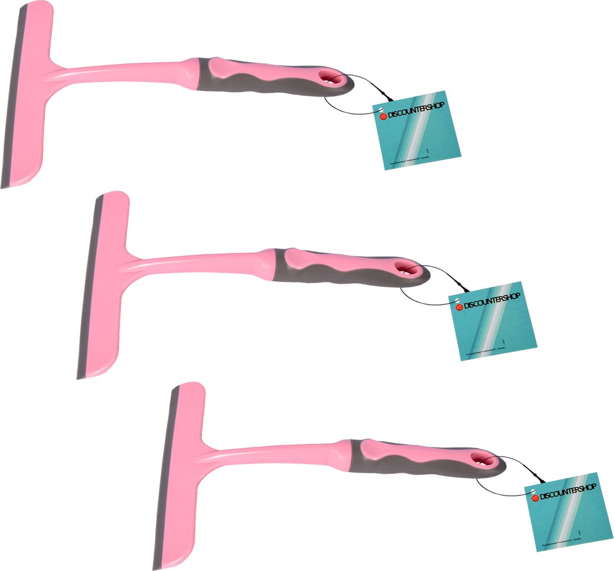 Goedkoopste Discountershop Set van 3 Roze Multifunctionele Handmatige Raamwissers - Perfect voor Efficiënte Schoonmaak (16cm x 2cm x 26cm) - Auto, Douche & Meer!