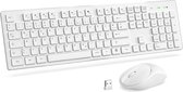 Toetsenbordmuisset Draadloos, 2,4 GHz ergonomisch draadloos toetsenbord, volledig toetsenbord met numeriek toetsenblok, stil met 1600DIP, voor Windows, pc, laptop - Duitse lay-out Wit