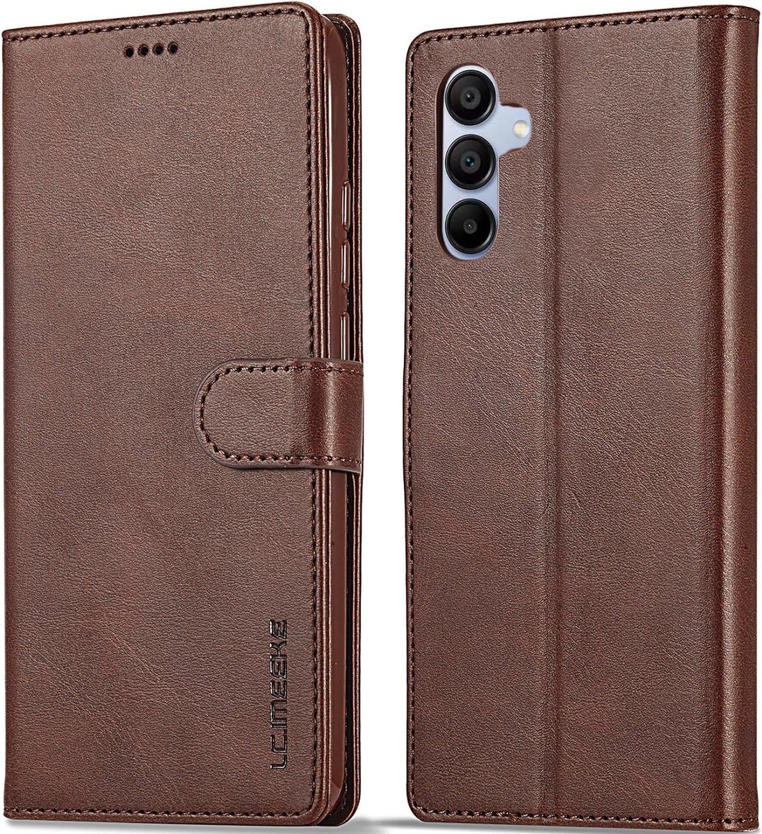 Geschikt voor Samsung Galaxy A15 4G/5G - Pasjeshouder - Magneet - Book Case Hoesje - Bruin