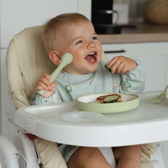 J. Børn Slabbetje Lange Mouwen met Brede Opvangbakpe (6 maanded - 2 jaar) - Peuter Kliederschort - Verfschort - Baby Slabber / Schort - Mouwslab - Mouwslabber (Dinosaurussen) van J. Børn — afbeelding 5