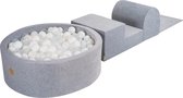 MeowBaby® Foam 3 elementen Speelset met Ballenbak 90x30cm met 200 Ballen Gecertificeerd, Fluweel grijs; wit, transparant
