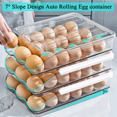 Eierhouder met grote inhoud voor koelkast, houder voor automatisch rollende eieren, organizer, opbergbakje, stapelbaar, vers, opbergdoos voor koelkast, doorschijnend kunststof, 1 laag