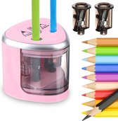 Taille-crayon électrique double trou pour Crayons - Affûtage automatique - Rapide et efficace - Convient pour École et la maison - Rose