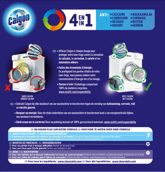 Calgon 4 in 1 Powerball Wasmachine Reiniger en Anti kalk - 75 Tabletten - Calgon