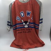 Bowling Bowling 'T shirt oranje, grijs, met print van pins en tekst op de voorkant en de mouwen, ronde hals en koord in de zoom. maat S, 100% katoen