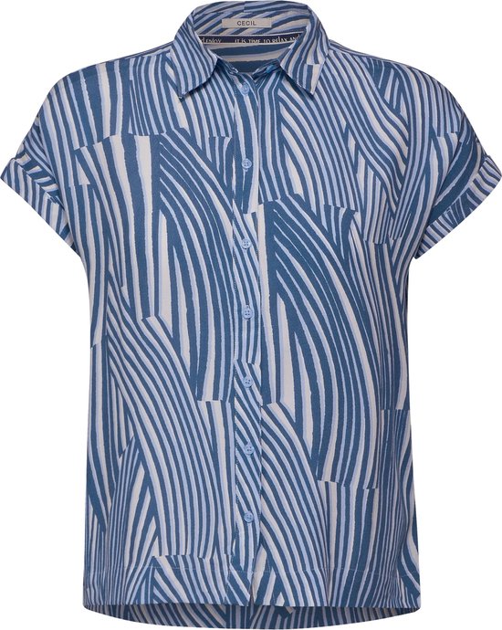 CECIL Printed Shirt Collar Blouse Dames Blouse - soft light blue - Maat XL