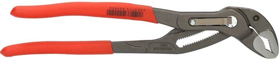 Knipex Cobra waterpomptang met schuine bek en rode handvatten.