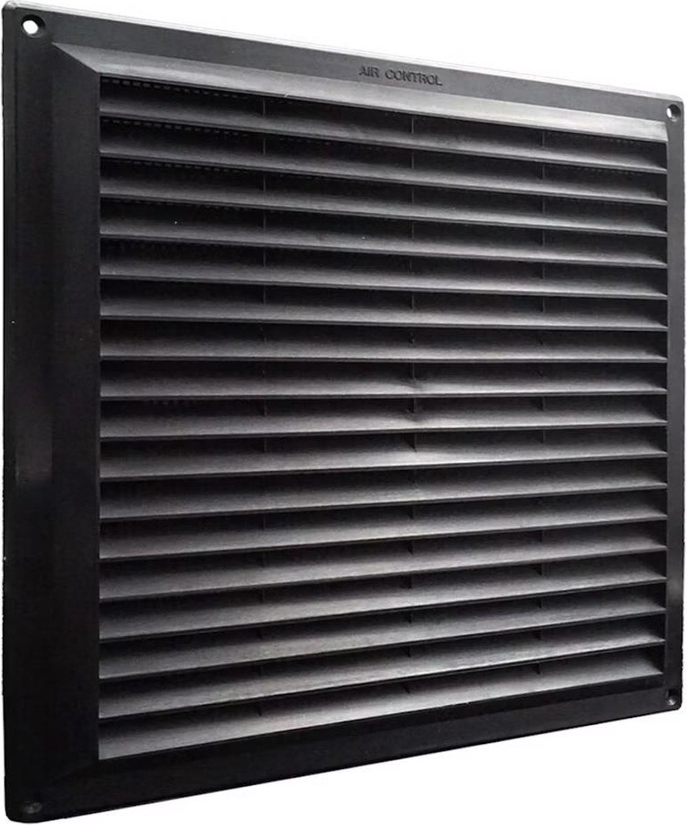 AIR CONTROL schoepenrooster opbouw kunststof, met vliegengaas 250x250mm - zwart (20201110 ZW)