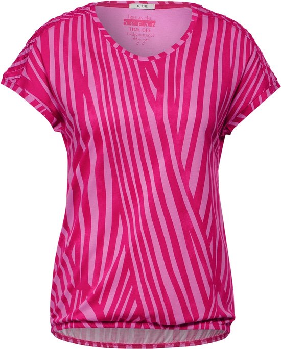 CECIL TOS AOP Shoulder Detail T shirt Dames T shirt pink sorbet Maat L bol