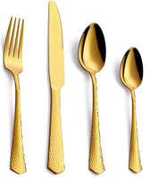 24-delige bestekset, roestvrijstalen gouden spiegelglanzende bestekset, inclusief vorken, lepels en messen, servies voor 6 personen, vaatwasmachinebestendig