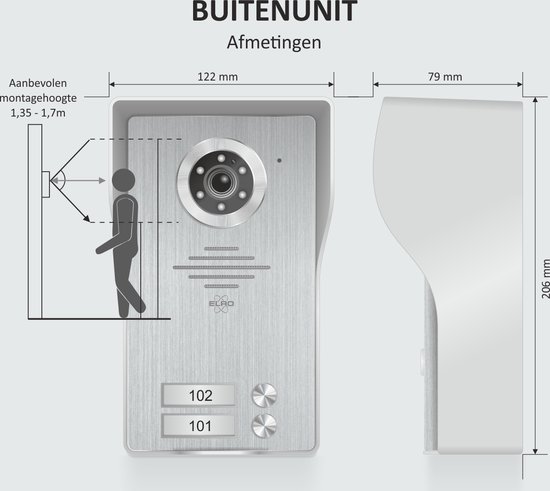 ELRO DV4000IP2 Interphone Vidéo IP Wifi – 2 appartements – HD Camera 1080P avec vision nocturne – Câble 4 fils – 16 Sonneries