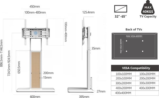 FITUEYES Tv-standaard, vloerstandaard met houten plank, televisiestandaard, geschikt voor grote tv's, in hoogte verstelbaar, draaibaar voor 32 tot 65 inch tot 40 kg max. VESA 400 x 400 FITUEYES Tv-standaard, vloerstandaard met houten plank, televisiestandaard, geschikt voor grote tv's, in hoogte verstelbaar, draaibaar voor 32 tot 65 inch tot 40 kg max. VESA 400 x 400
