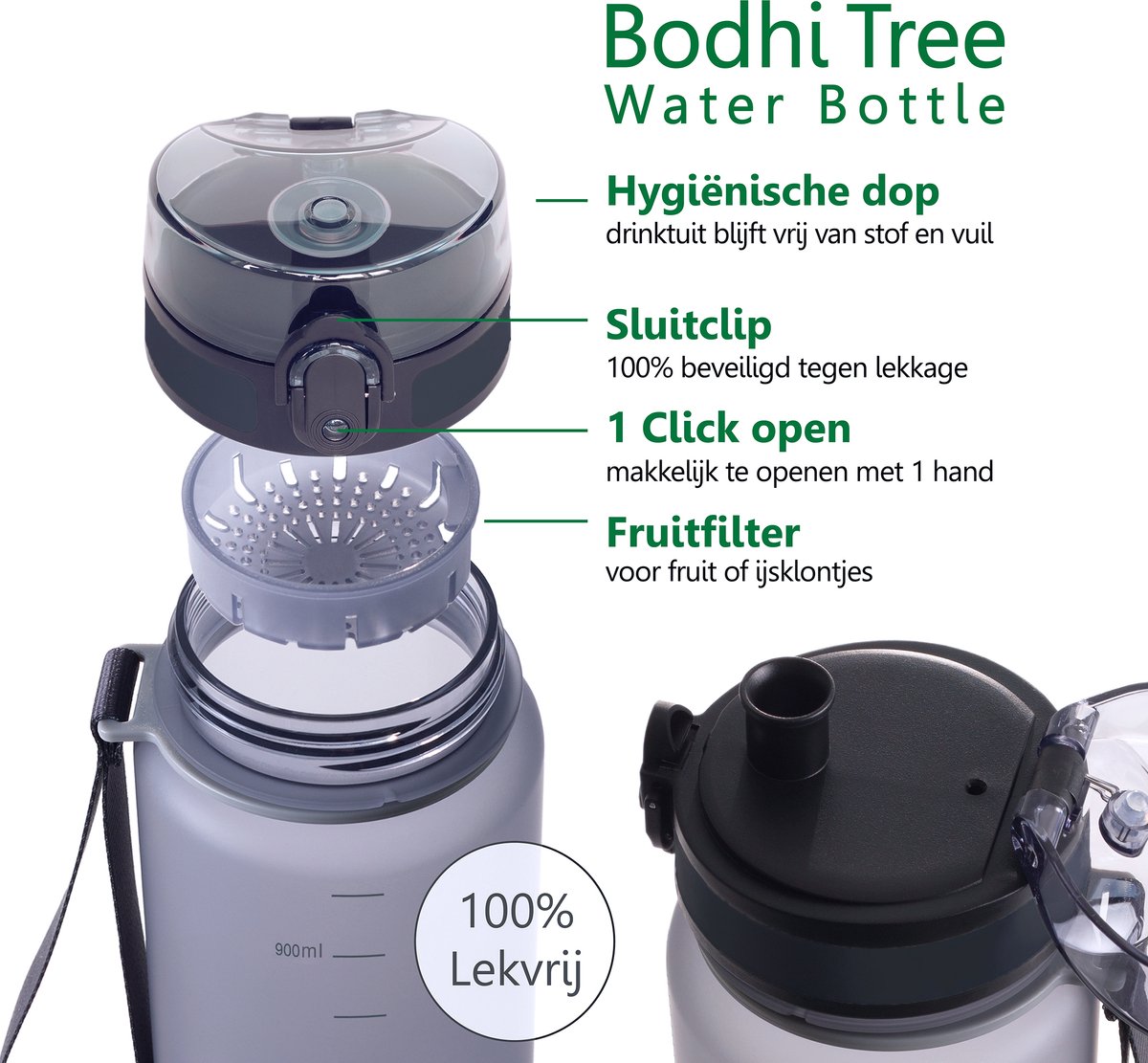 Bodhi Tree Waterfles 1 Liter - Drinkfles 1 Liter - Met Drinktuit thumbnail 3