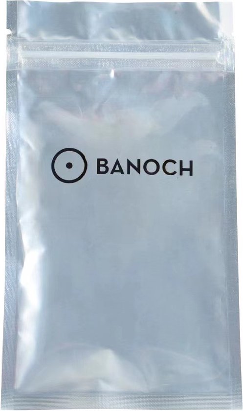 Zilverkleurige verpakking met het zwarte BANOCH-logo.