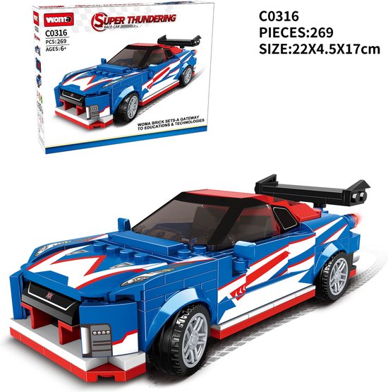 WOMA Race Car - Race Auto Bouwset - Bouwpakket - Bouwblokken - Bouwset - 3D puzzel - Mini blokjes - Compatibel met Lego bouwstenen - 269 Stuks
