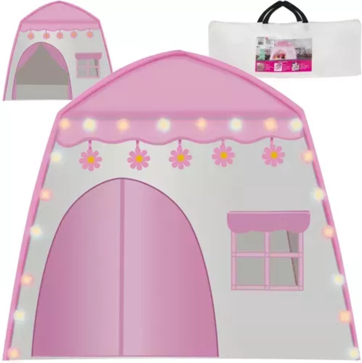 Kruzzel Kinder Speeltent met Lichtslinger - Veilig en Magisch - Roze-wit Ontwerp