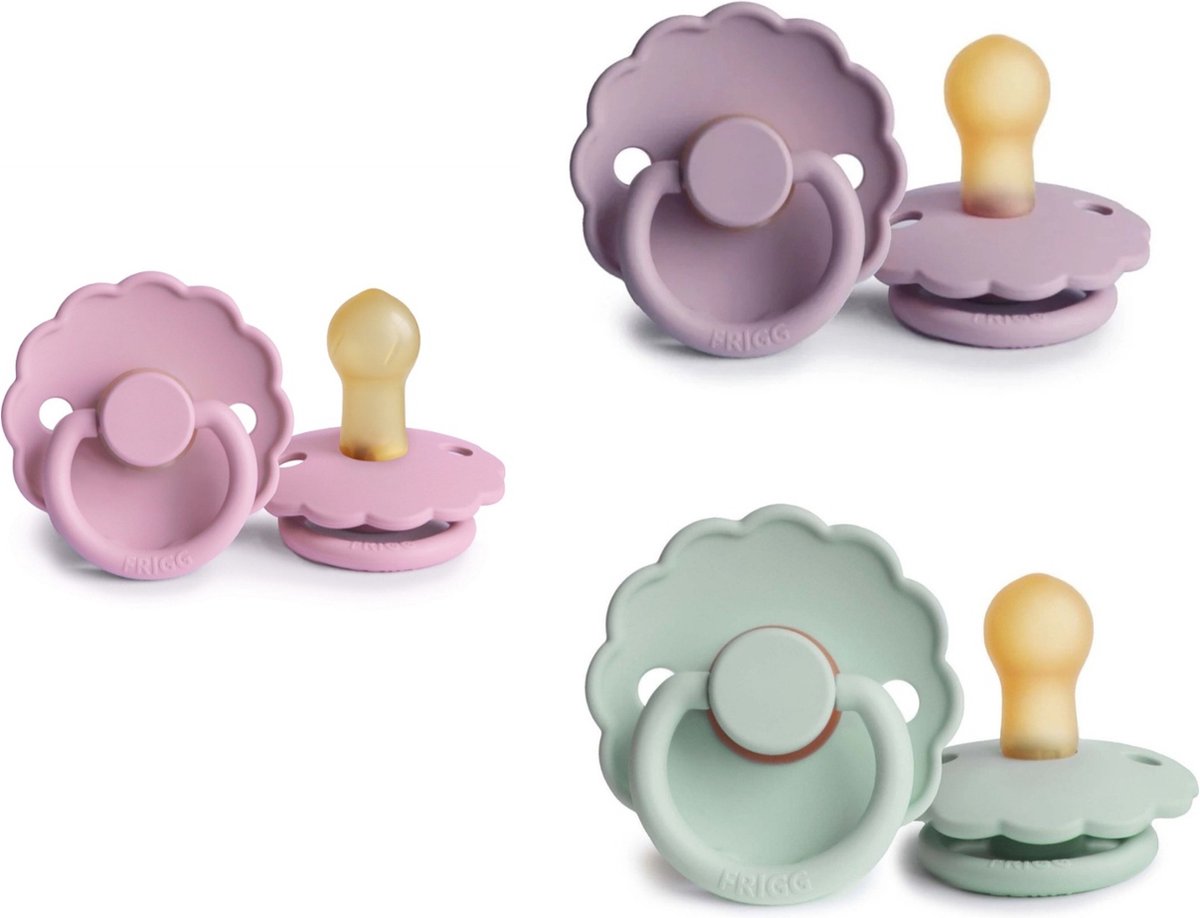 Goedkoopste FRIGG DAISY Fopspeen set 3 stuks Seafoam,Heather en Lupine 0-6 maand