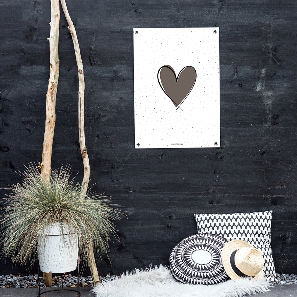 MOODZ design | Tuinposter | Buitenposter | Hart | 50 x 70 cm | Wit