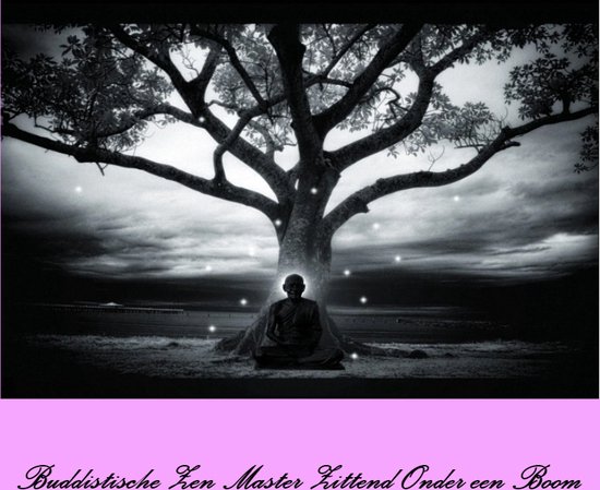 Allernieuwste.nl® Canvas Schilderij * Boeddhistische Zen Master Zittend Onder een Boom * - Kunst aan je Muur - Realistisch - zwart-wit - 30 x 45 cm