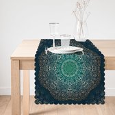 Bedrukt Velvet textiel Tafelloper - 45x135- Gold Mandala - Runner - De Groen Home