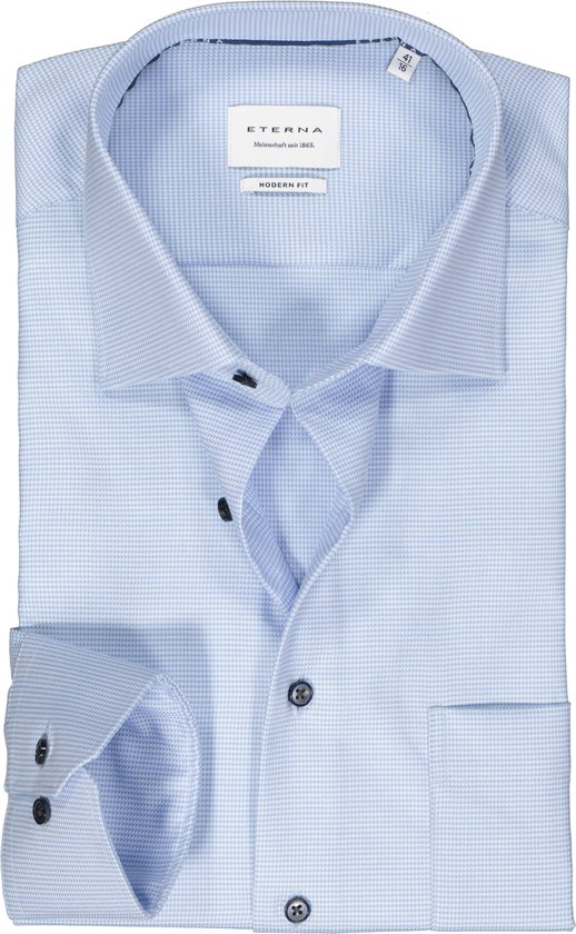 ETERNA modern fit overhemd - twill - lichtblauw mini dessin - Strijkvrij - Boordmaat: 48