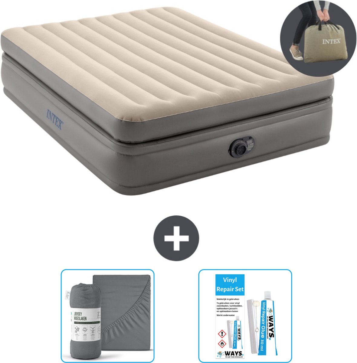 Intex Luchtbed - 2-Persoons - 152 x 203 x 51 cm - Grijs - Inclusief pomp - Accessoires CB20