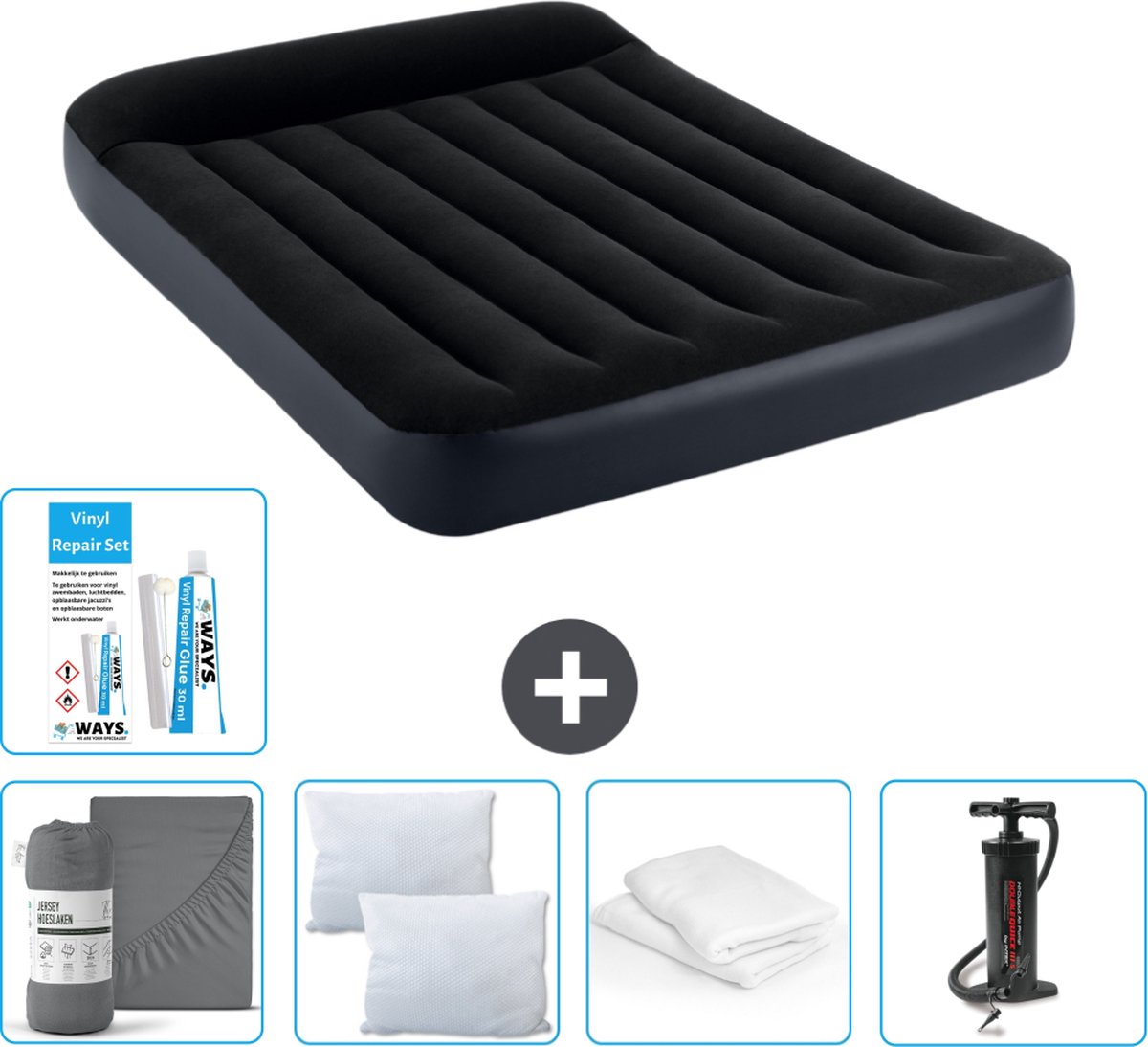 Intex Luchtbed - Twijfelaar - 137 x 191 x 25 cm - Donkerblauw - Inclusief Accessoires CB9