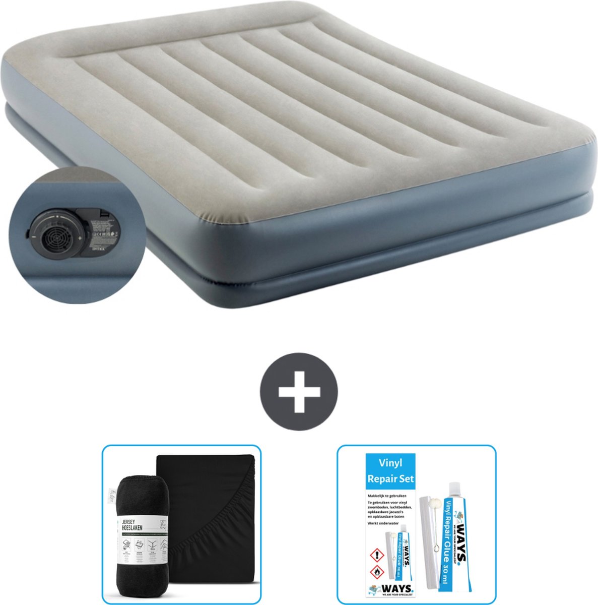 Intex Luchtbed - 2-Persoons - 152 x 203 x 30 cm - Grijs - Inclusief pomp - Accessoires CB18