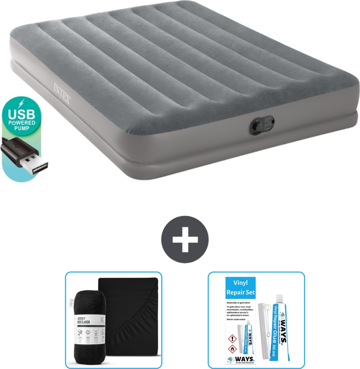 Intex Luchtbed - 2-Persoons - 152 x 203 x 30 cm - Grijs - Inclusief pomp - Accessoires CB18