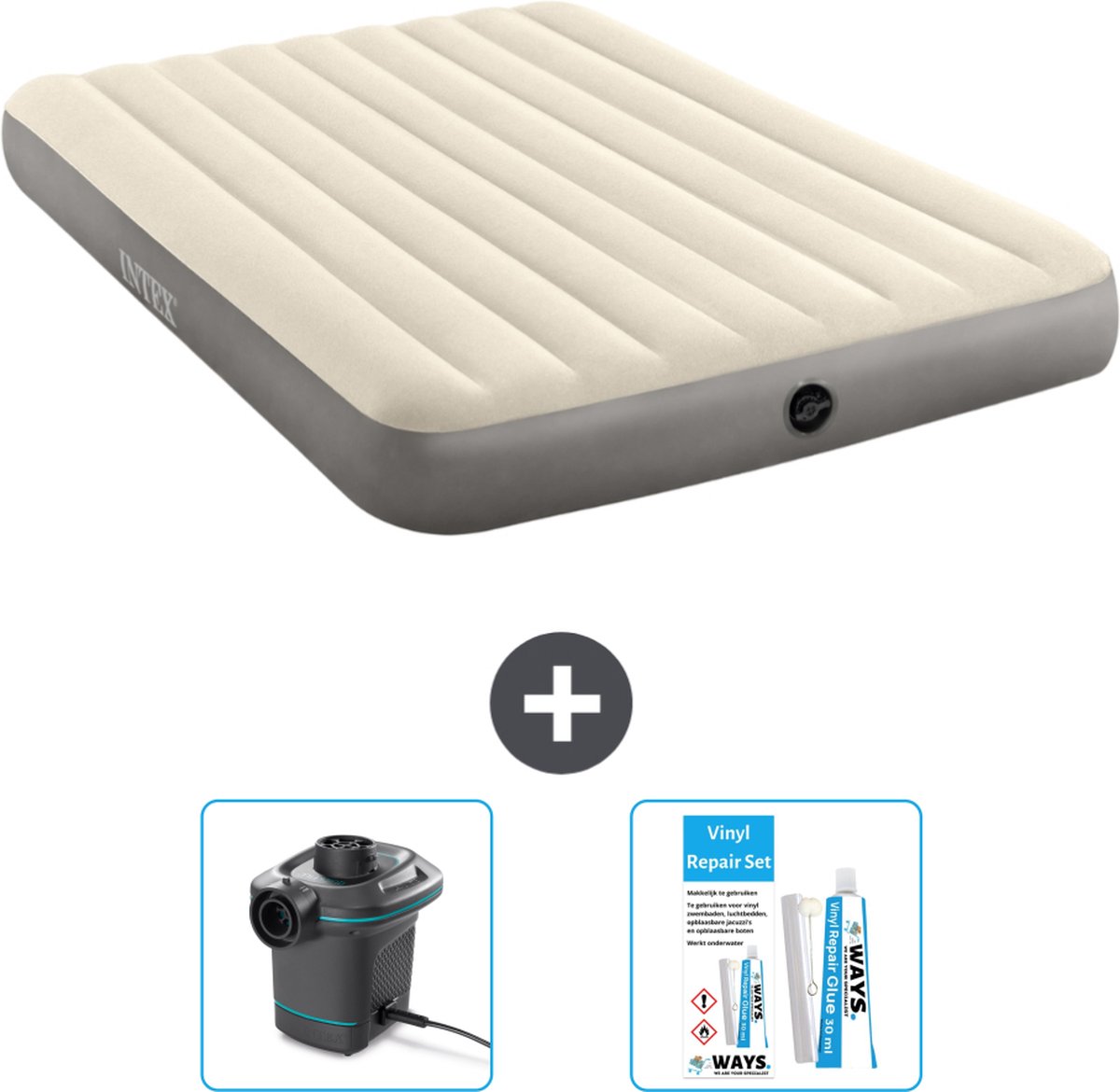 Intex Luchtbed - 2-Persoons - 152 x 203 x 25 cm - Beige - Inclusief Pomp en Reparatieset
